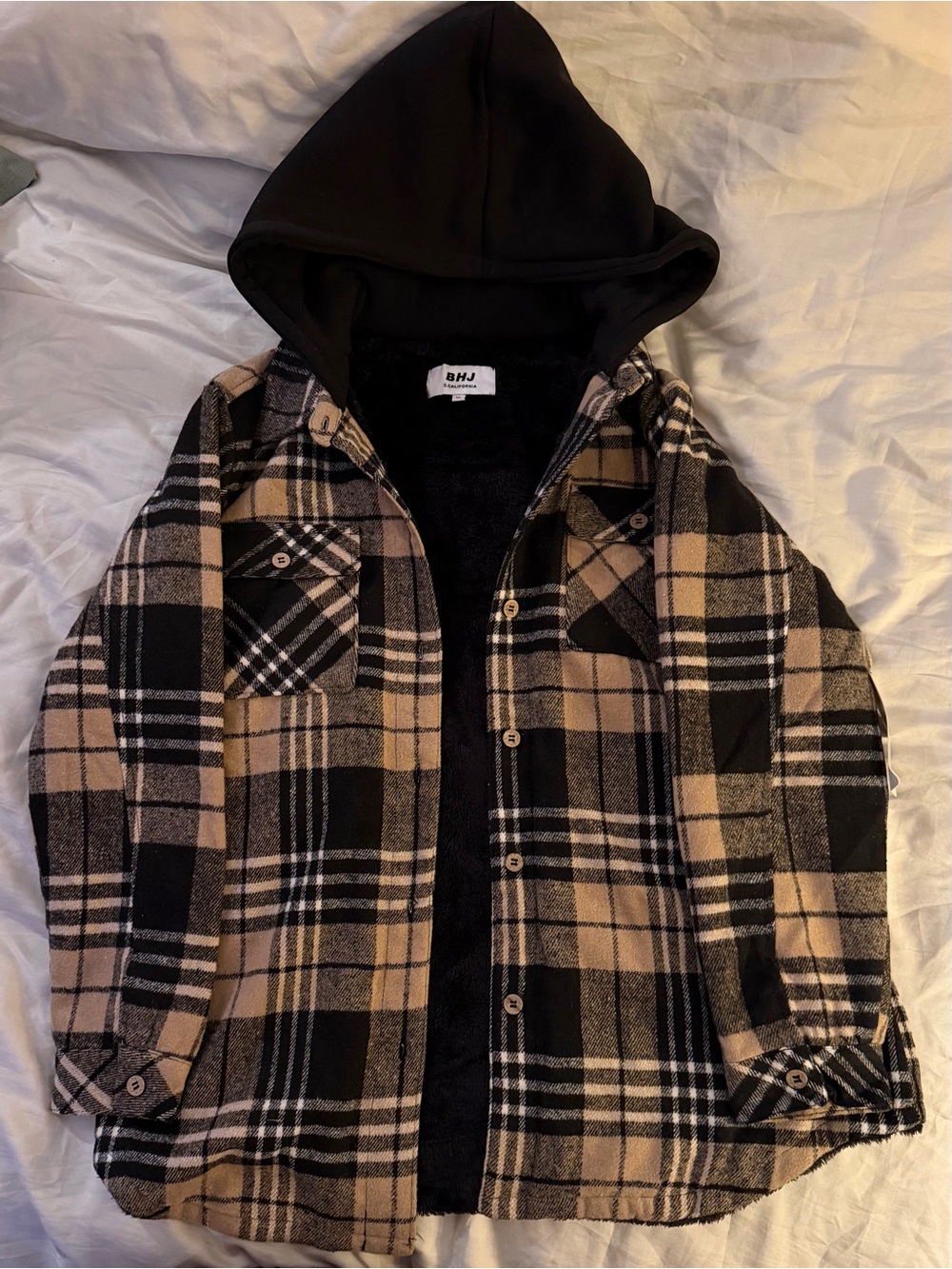 Women’s Black & Tan Plaid Hooded Jacket